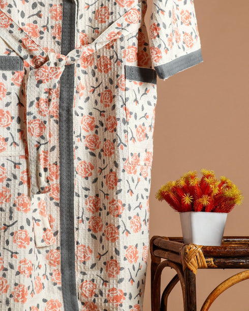 Rose Print Waffle Cotton Bathrobe (BROB09)